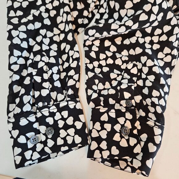 NWT! Equipment Femme Essential Heart Print Silk Shirt Medium B & W Button Down - Picture 7 of 12
